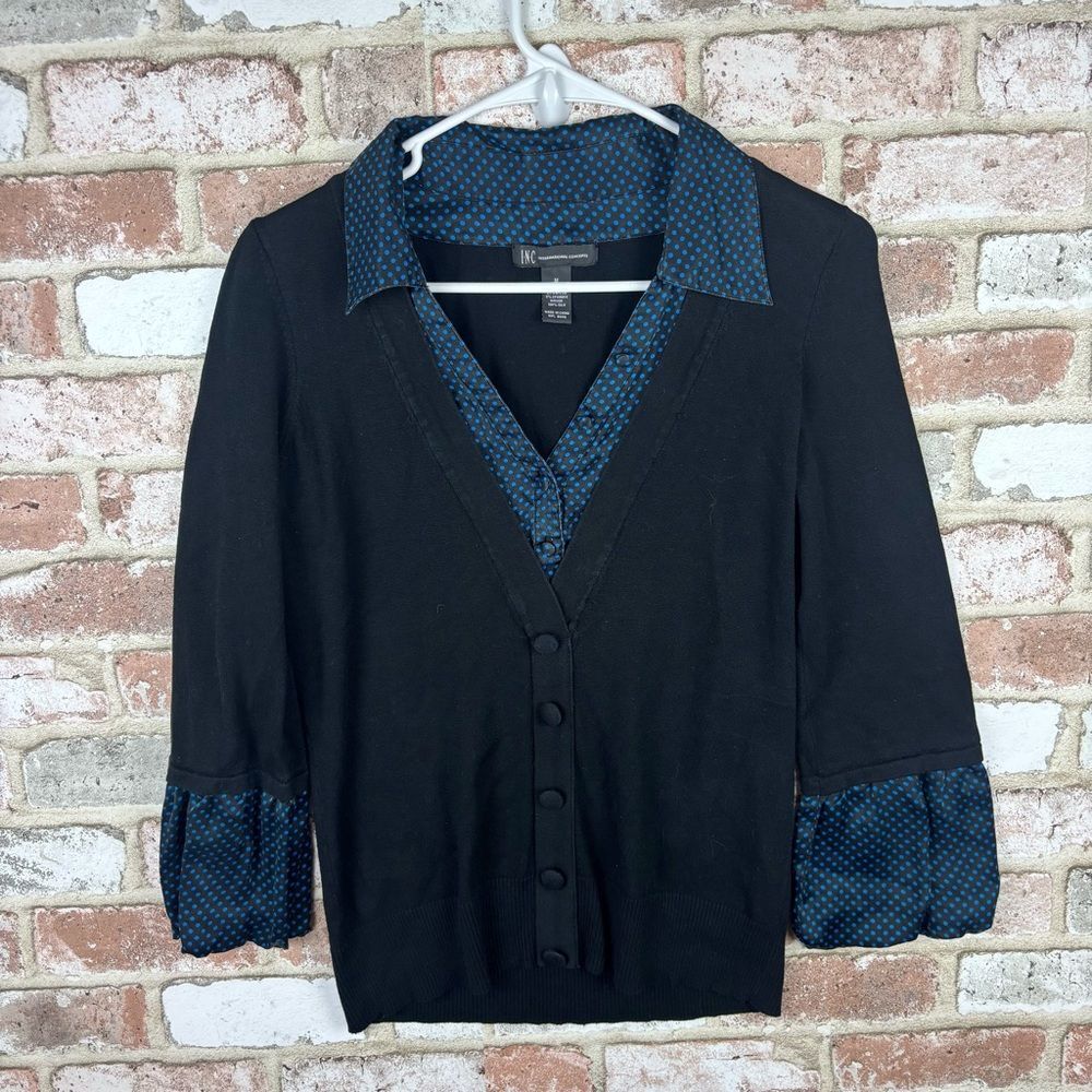 Inc International Concepts Women’s collared Button Blouse Silk Polka Dot Medium